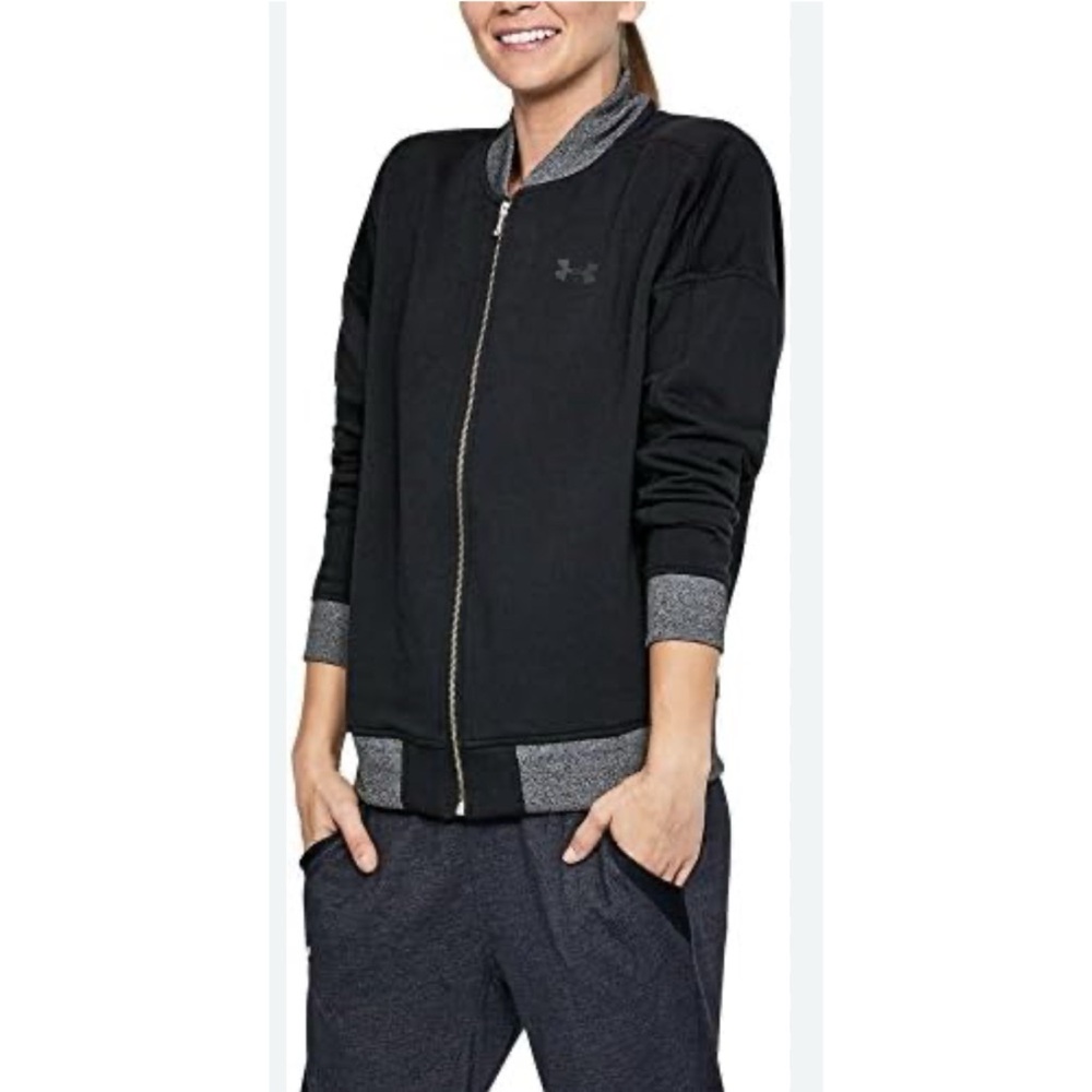 Under Armour Black & Grey Threadborne Bomber Fleece Jacket